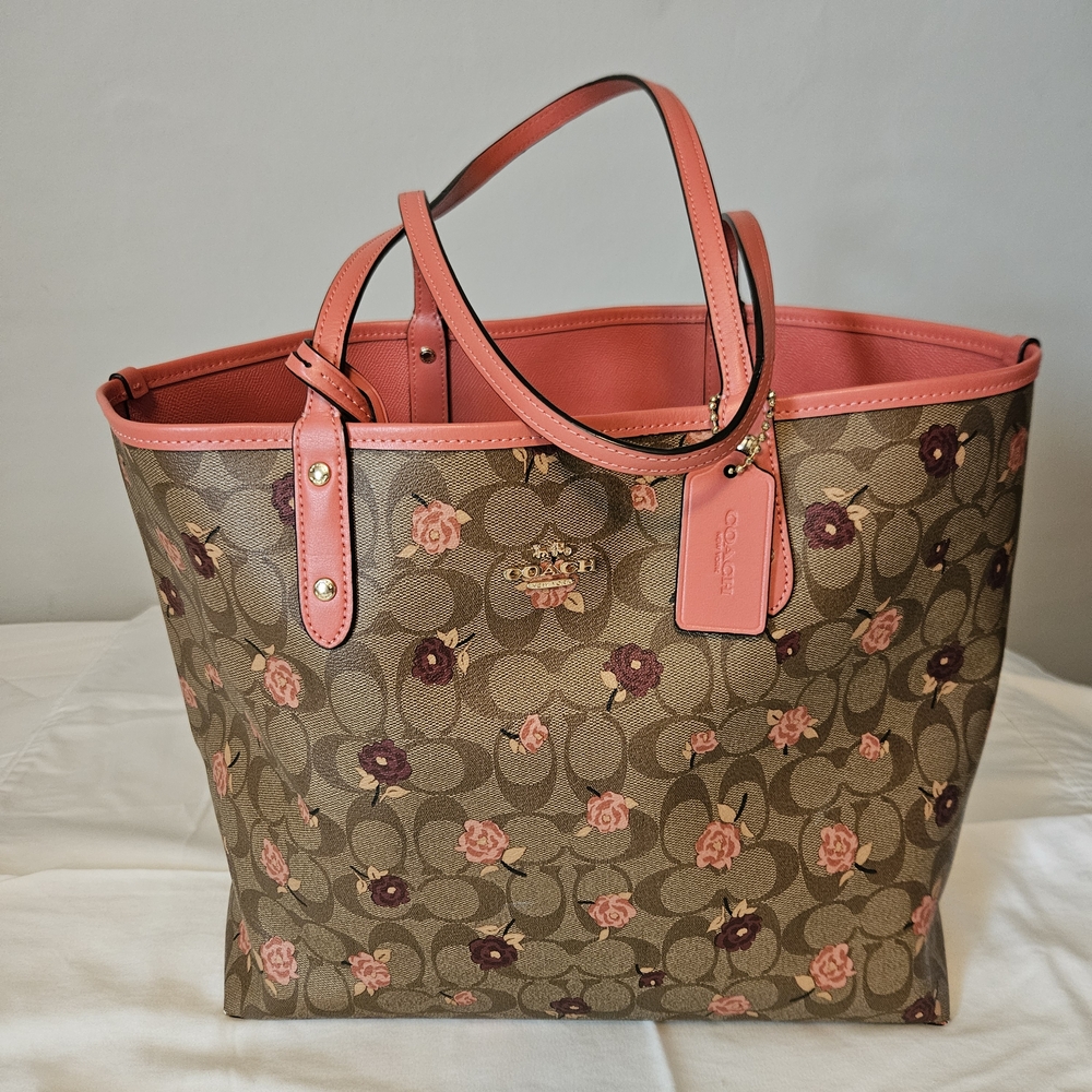 Coach Floral Tote - Brown and Pink